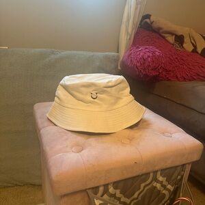 White/ Black reversible Bucket Hat with Smiley Face